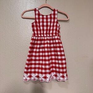 Cat & Jack checkered red dress with White Lace Trim